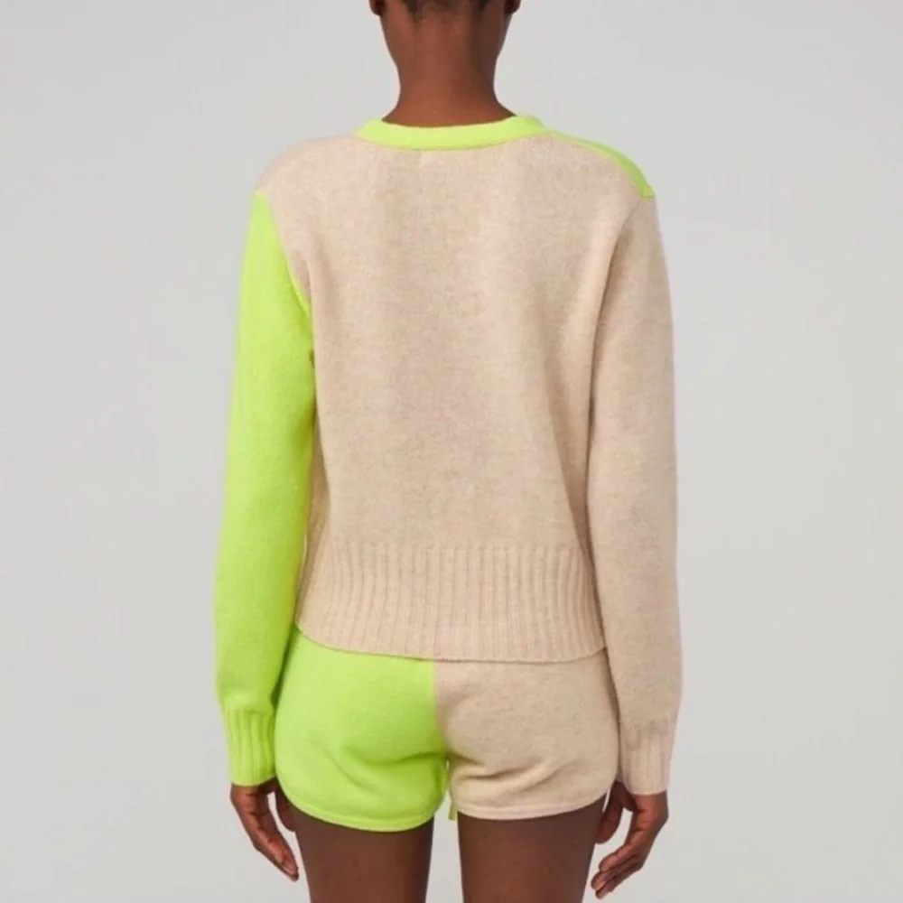 Brodie Cashmere Neon Green ColorBlock Cardigan Sweater - Picture 4 of 15